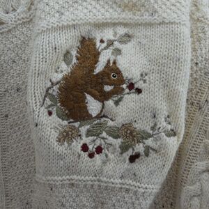 VTG Country Scene Squirrel Cottage Core 100% Wool Sweater UK Mens Large READ